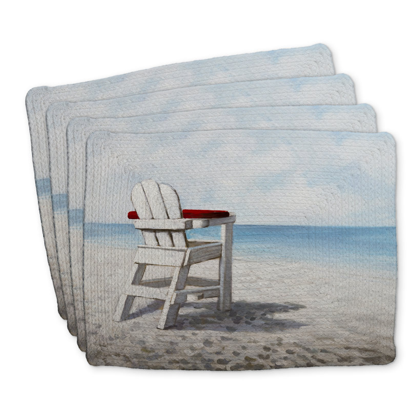 Napperon blanc en polyester tressé avec chaise de plage | Ensemble de 4