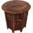 Handcrafted 18" Folding Mango Wood Round Accent Table With Carved Octagonal Base