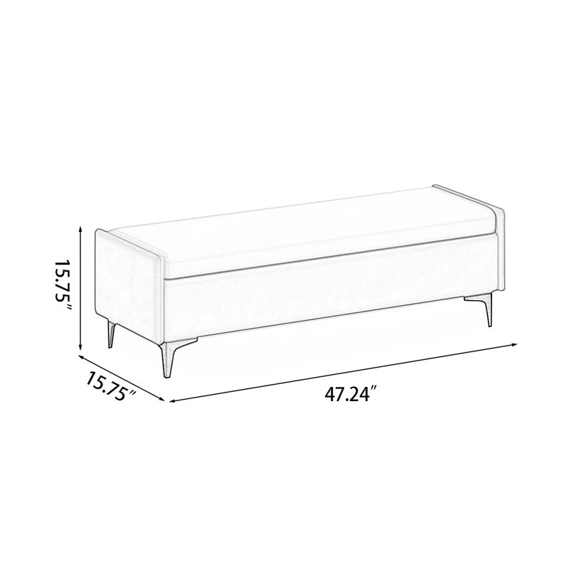 Upholstered Bench, Gray/Green, 15.75" H x 47.24" W x 15.75" D