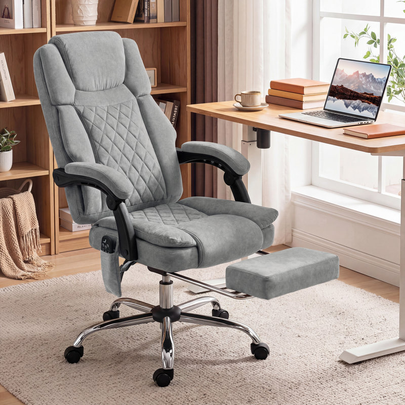 Executive Office Chair, Desk Chair with Massage and Heat, Grey, Grey