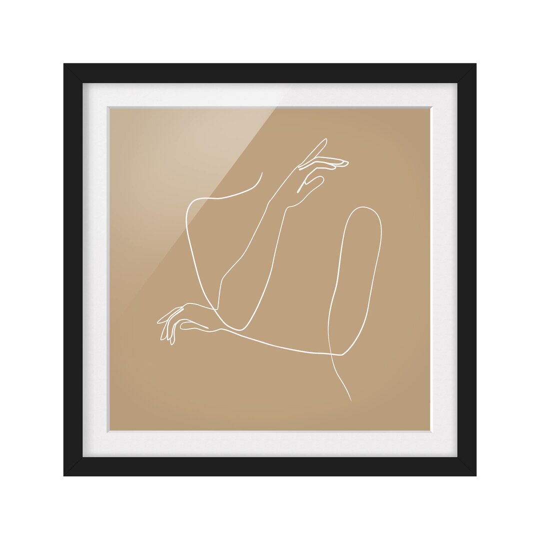 Gerahmtes Poster Line Art Hands Woman in Beige