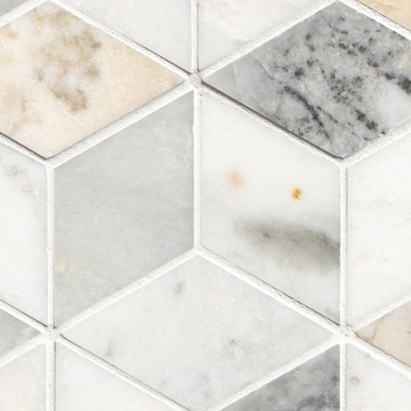 Castella de Blanc Cube 12 in. x 12 in. Honed Marble Mosaic Floor and Wall Tile