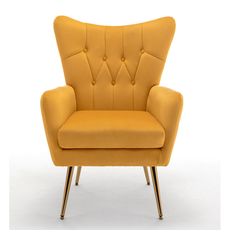 Agne Velvet Wingback Chair, Yellow Velvet
