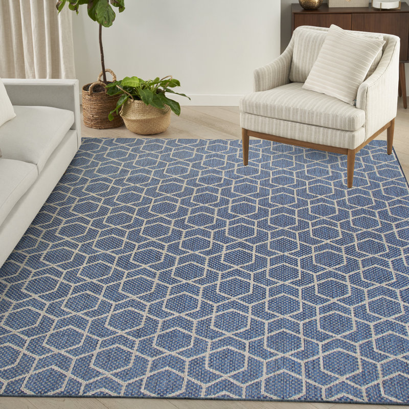 Reidy Modern Indoor/Outdoor Rug, Rectangle 9' x 12', Denim