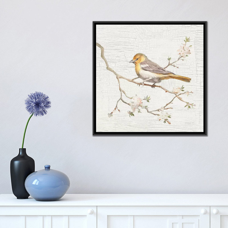 «Vintage Northern Oriole», reproduction d'art sur toile, H 18 po x l 18 po x P 1,5 po, Toile encadrée noire, Pas de tapis
