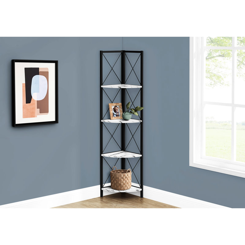 Bibliothèque contemporaine à 4 niveaux en métal avec aspect marbre blanc pour le mobilier de chambre à coucher élégant