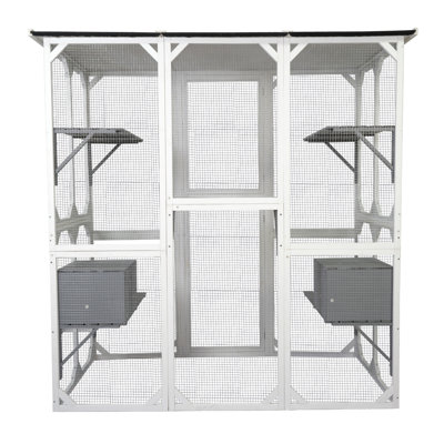 Cute Medium Pet Lodge, White Wooden House For Loving Animals Sized Cat Cage Box, With Ample Play Space