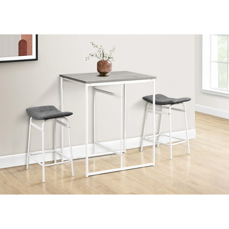 Table de salle à manger rectangulaire contemporaine 32 po, comptoir, stratifié gris, métal blanc, plateau en stratifié de petite cuisine, pieds en métal