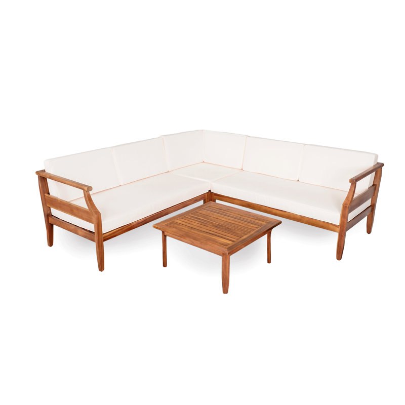 4-Piece Acacia Wood Sofa Set, Beige