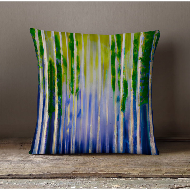 Throw Pillow With Insert, Green/Purple Striped/Abstract 2, 18"H x 18"W