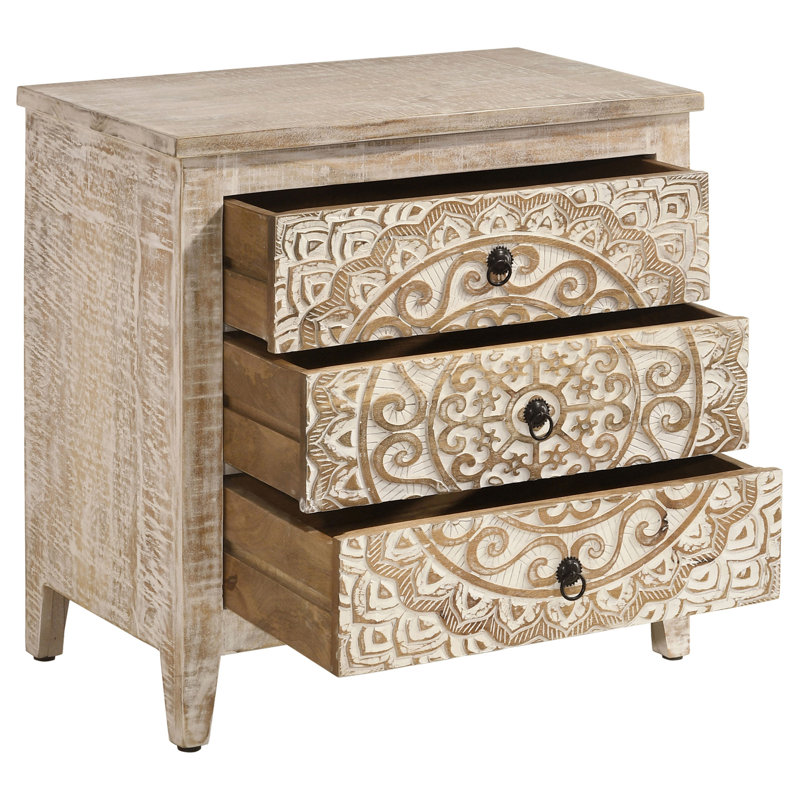 Commode mandala en bois patiné à 3 tiroirs Kenzie