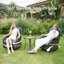 Fauteuil coulissant pivotant en osier avec coussins et table d'appoint 7 pièces Simle-110925340-110925341