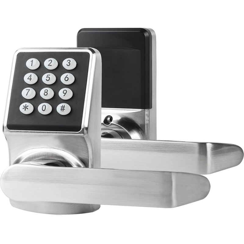 Serrure de porte électronique avec poignée de porte Cielsa Dawn, serrure de porte à clavier avec poignée, serrures intelligentes pour porte d'entrée sans clé avec code-Fob-Key (nickel brossé, 1 paquet)