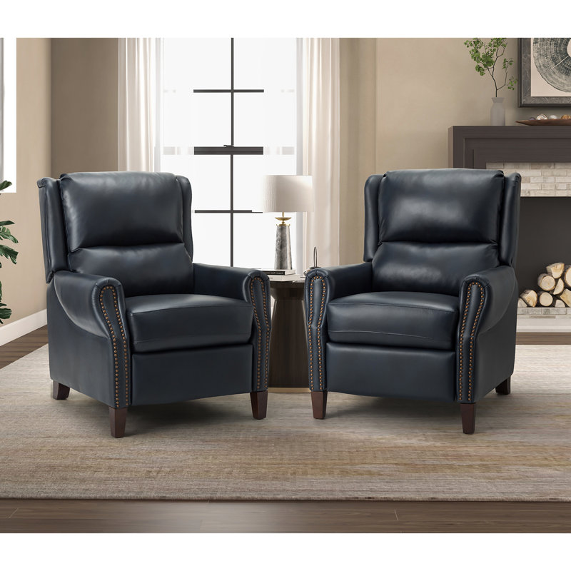 Polestra 32.68'' W Genuine Leather Manual Recliner, Navy
