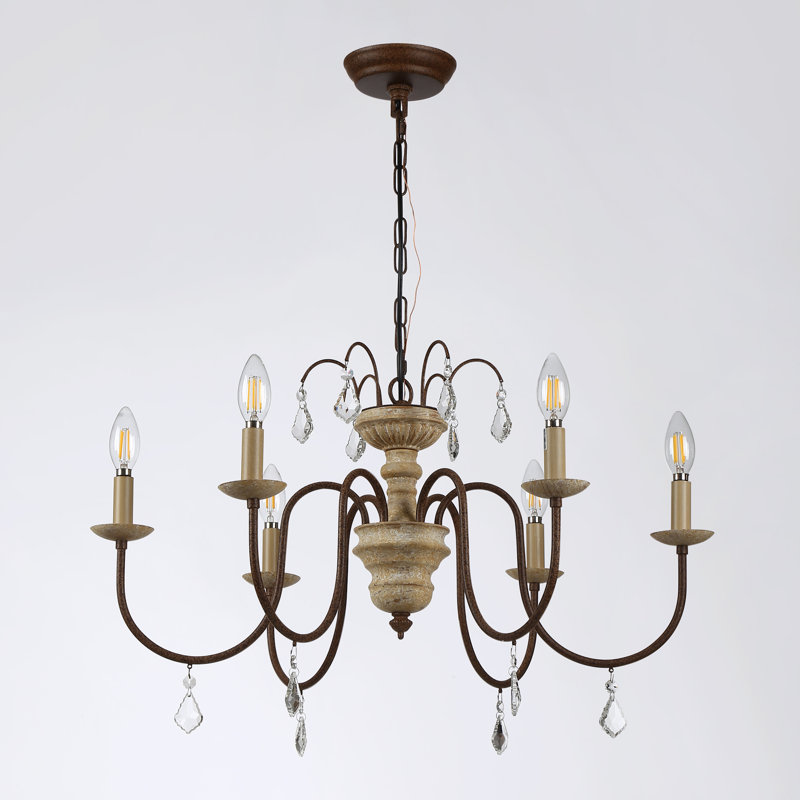 Lustre empire de style champêtre en métal 6 lumières 26 pouces 26 pouces