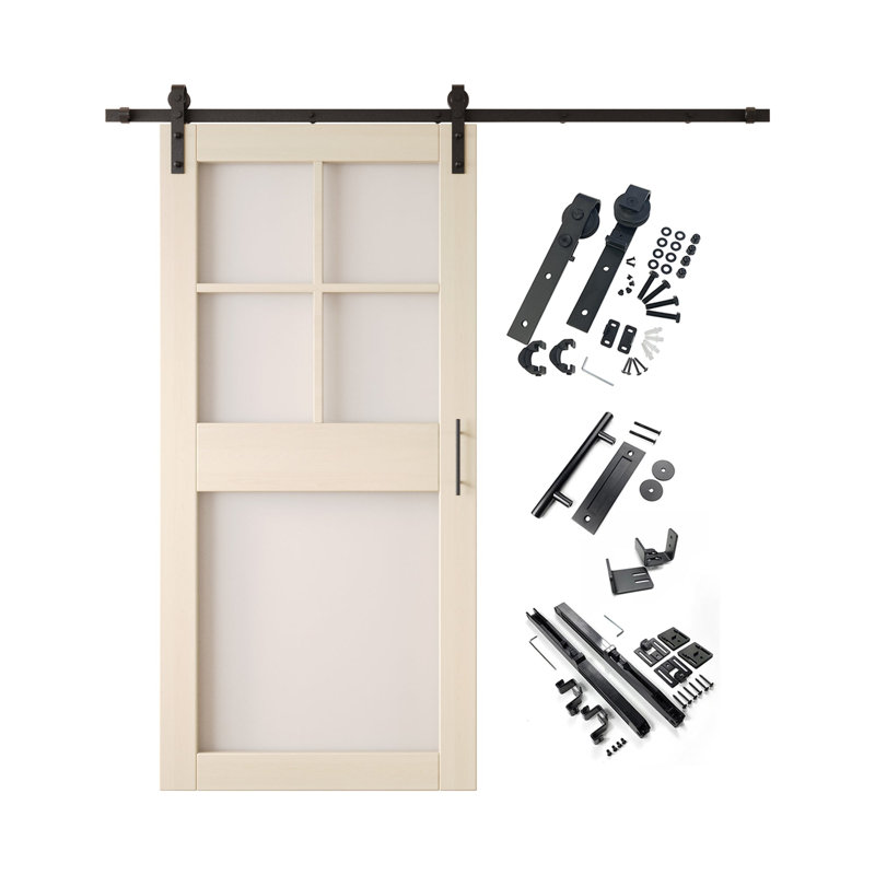 Porte de grange en verre givré non assemblée et non assemblée 32 po x 84 po à 5 lumières Homacer Tinsmith Grey, 32 po x 84 po