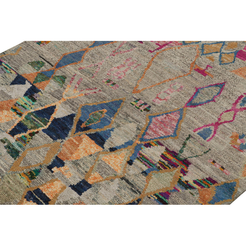 Moroccan Hand Knotted Geometric Area Rug, Rectangle 9' x 12'