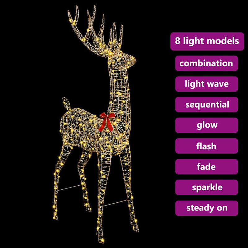 vidaXL 3D Reindeer with 140 LEDs Warm white, White, 180cm H x 96cm W x 40cm D