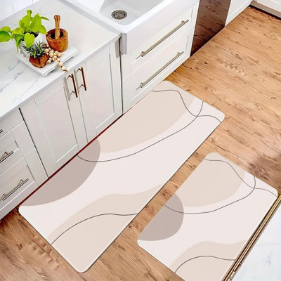 2 Pack Neutral Beige Abstract Kitchen Rugs, Minimalist Boho Home Decor for Kitchen & Bedroom