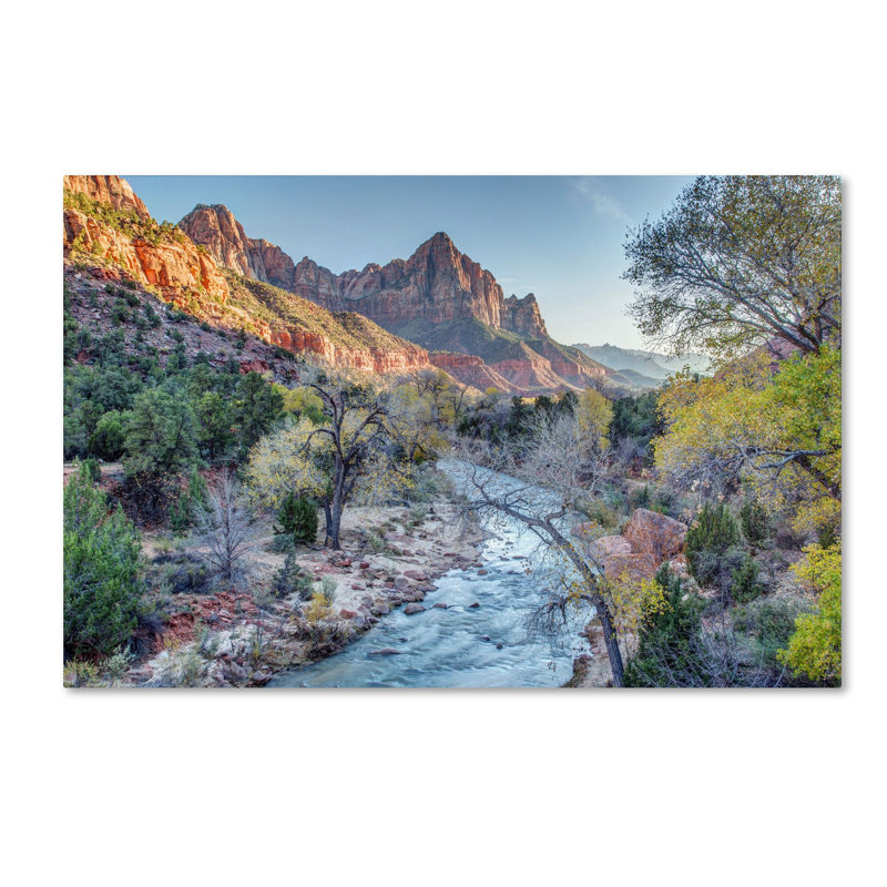 Zion Watchman Landscape 16" x 24" Wood Frame Canvas Art