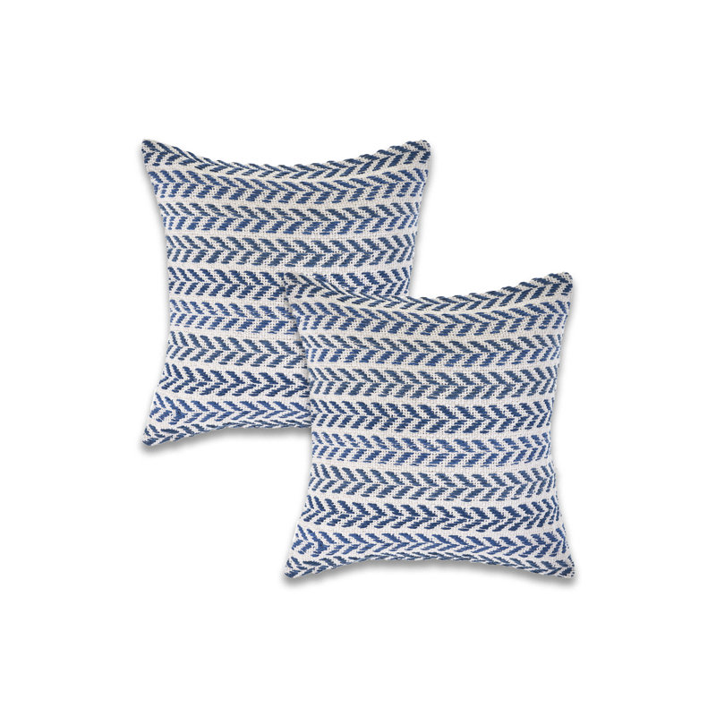 Ensemble de 2 coussins décoratifs en coton à chevrons tissés à la main, Marine, Polyester/ bourre en polyester