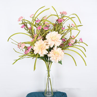 Artificial Spring Summer Dahlia Daisy Floral Arrangement For Vase Filler, Branch Greenery Leaves Sprays Long Stem Faux Flower For Dining Table Centerpieces, Home Wedding Party Decor Indoor