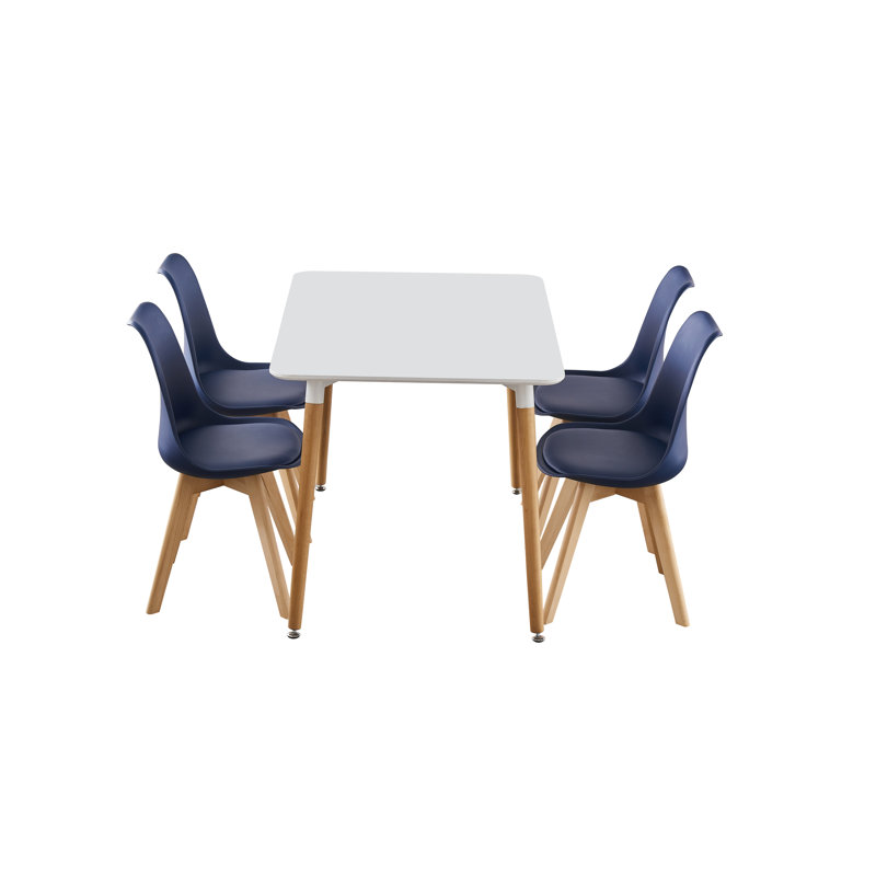 Zane 4 Person Modern Dining Table Set, White, Royal Blue
