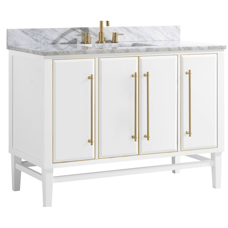 Mason 48" Single Bathroom Vanity with Carrara Marble Top, Carrara White, Black, Matte Gold