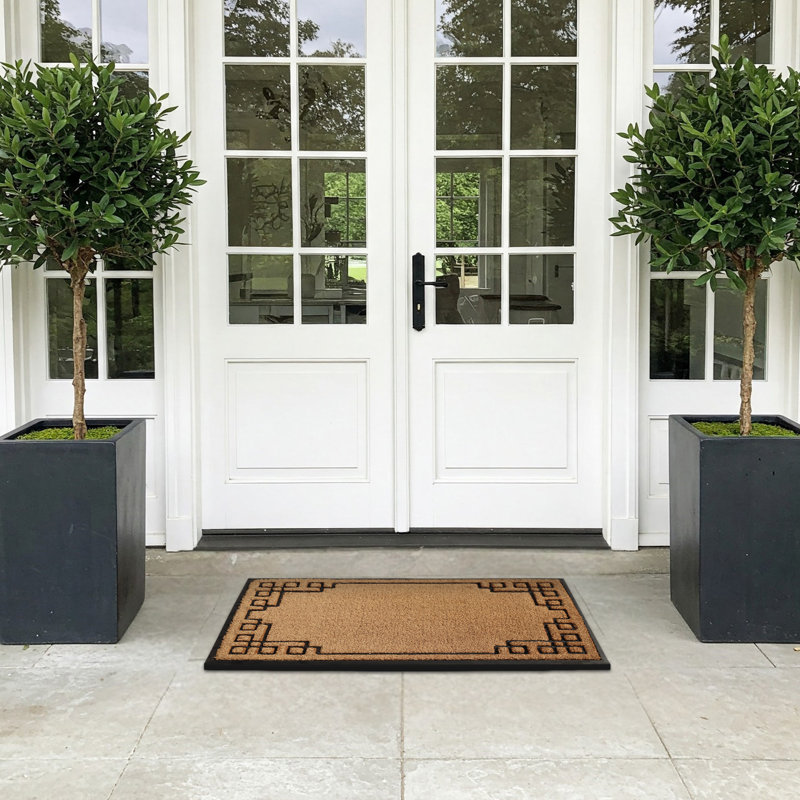 Tapis d'entrée antidérapant et naturel en fibre de coco naturelle avec bordure géométrique, L 24 po x L 39 po