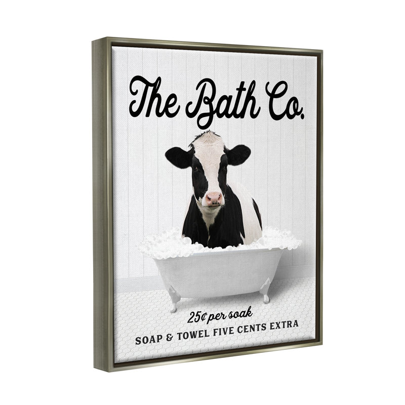 «Bubble Bathaign Cow», art mural encadré sur toile flottante par lettré et doublé, Cadre flottant gris lustré