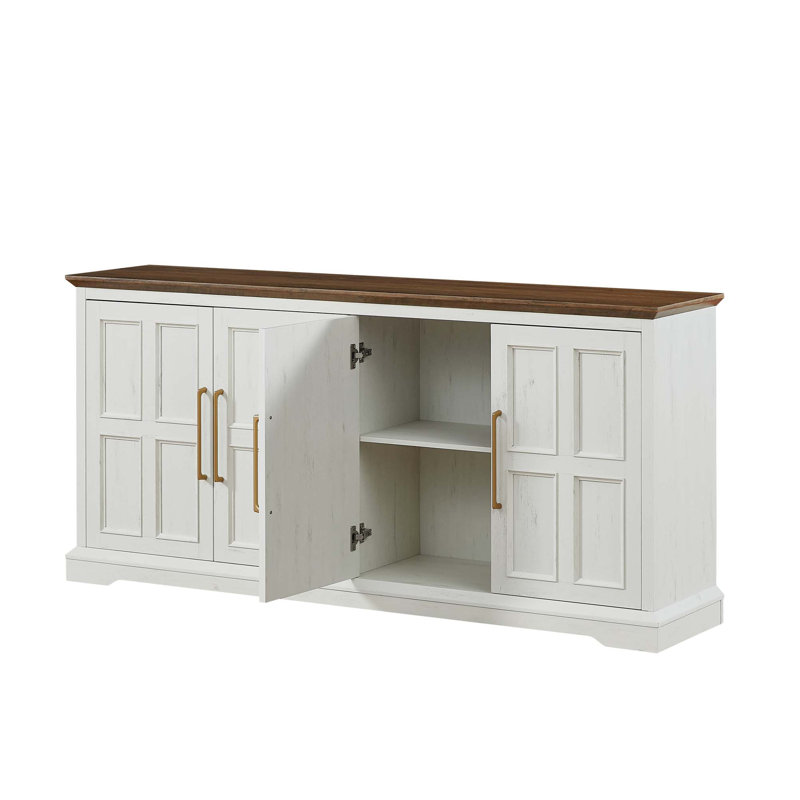 Buffet Modern Farmhouse avec rangement polyvalent, Blanc rustique; noyer