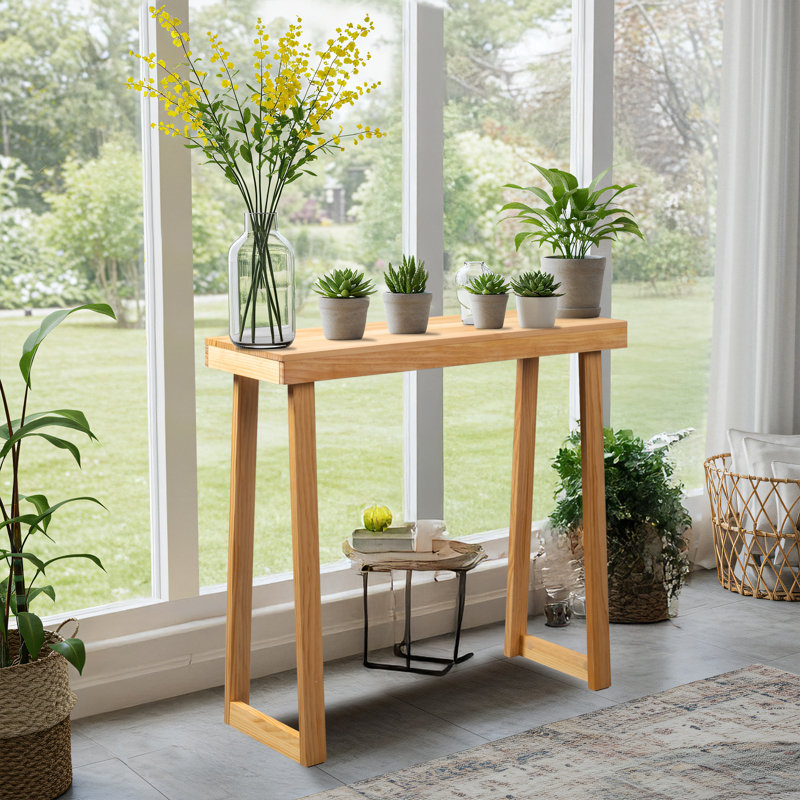 Console trapézoïdale 35,8 po, Bois naturel / or, H 31,9 po x l 35,8 po x P 12 po