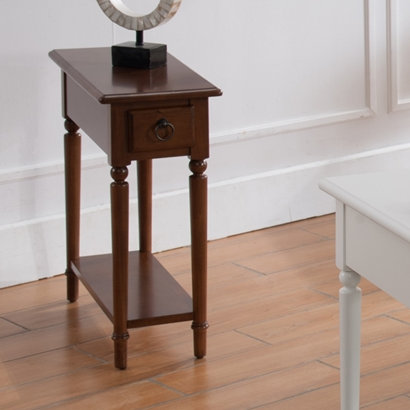 Coastal Solid Wood Narrow Side Table, Pecan