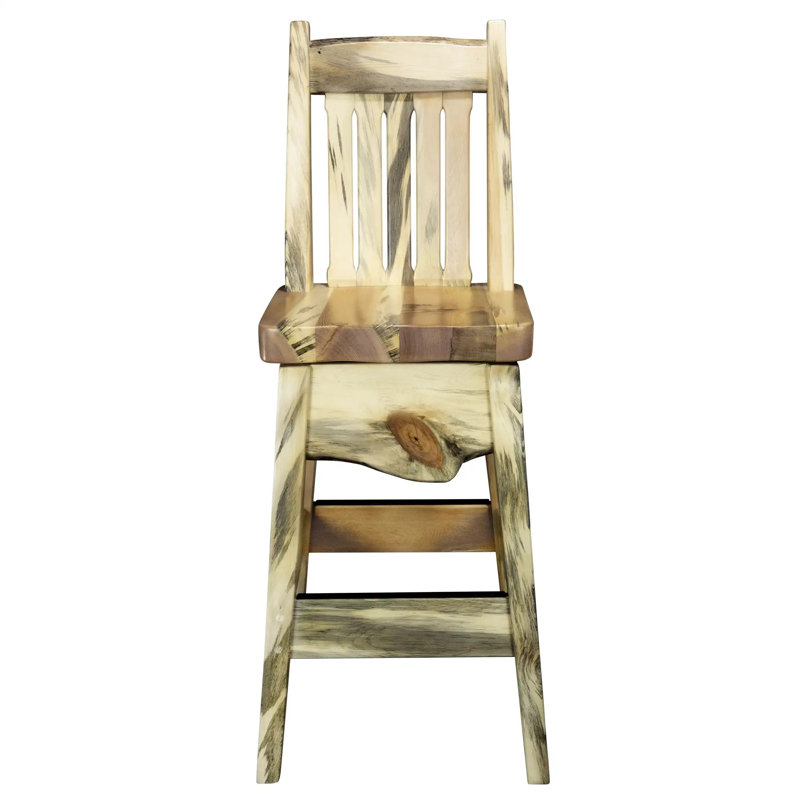 Tabouret de bar de la collection Kishea avec dossier, hauteur de siège de 30 pouces, finition laquée transparente naturelle