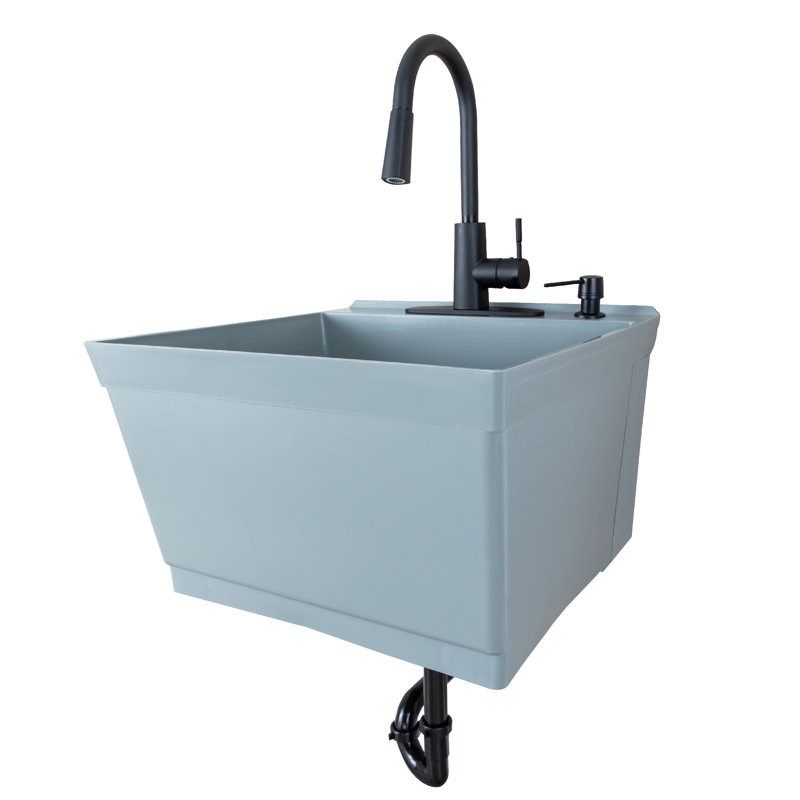 23'' L x 24'' W Wall Laundry Sink with Faucet, Gray
