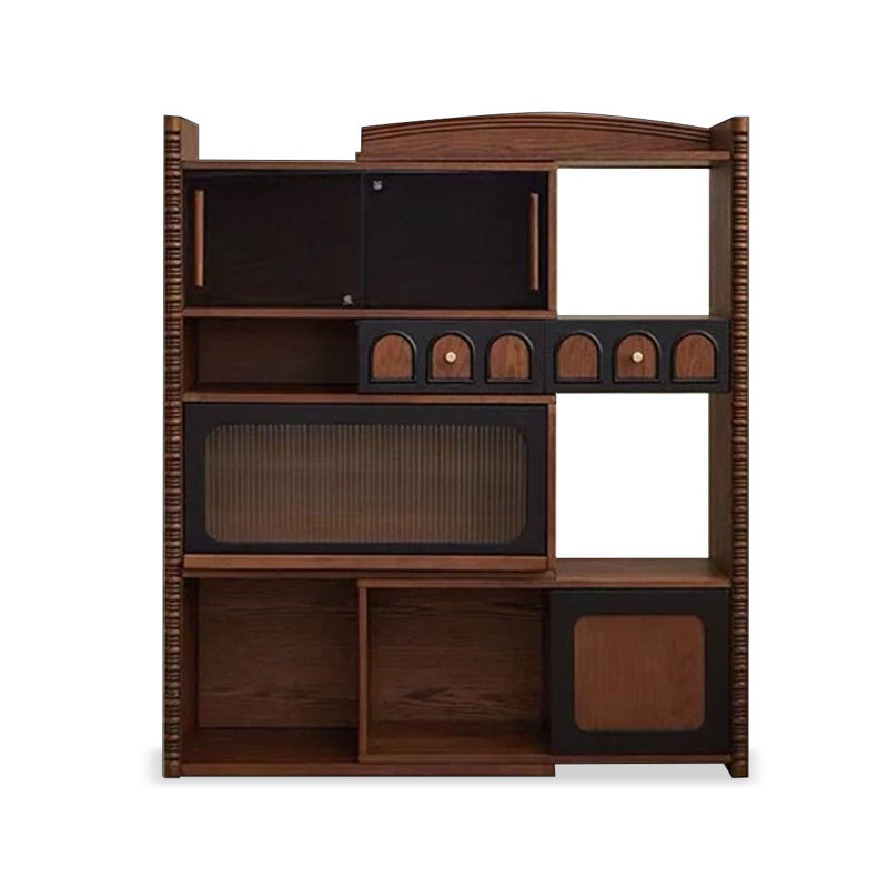 Écrou brun + noir massif + bois manufacturé + vitrines