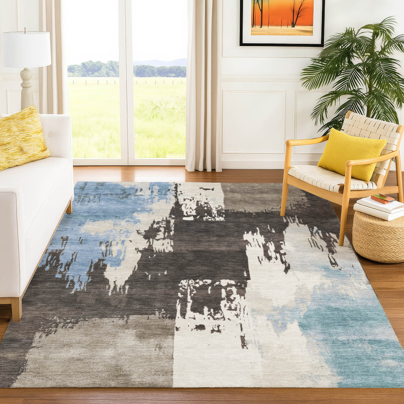 Tapis abstrait lavable à la machine intérieur / extérieur ACN2347, Rectangle 2 pi 6 po x 3 pi 10 po