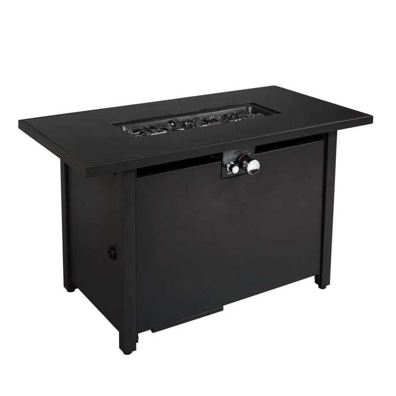 Table de foyer 50000, métal noir 42 po, allumage par bouton-poussoir, foyer compatible Lava Rock, remplisseur de pierre frittée