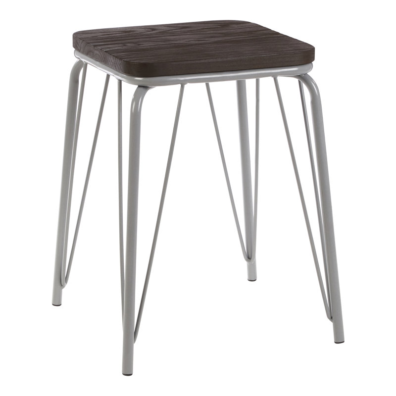 Arneson Metal Accent Stool, Grey/Dark Brown
