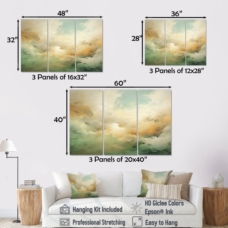 Ensemble de salon mural Elegant Sky Whispers II, Toile tendue, H 32 po x l 48 po x P 1 po