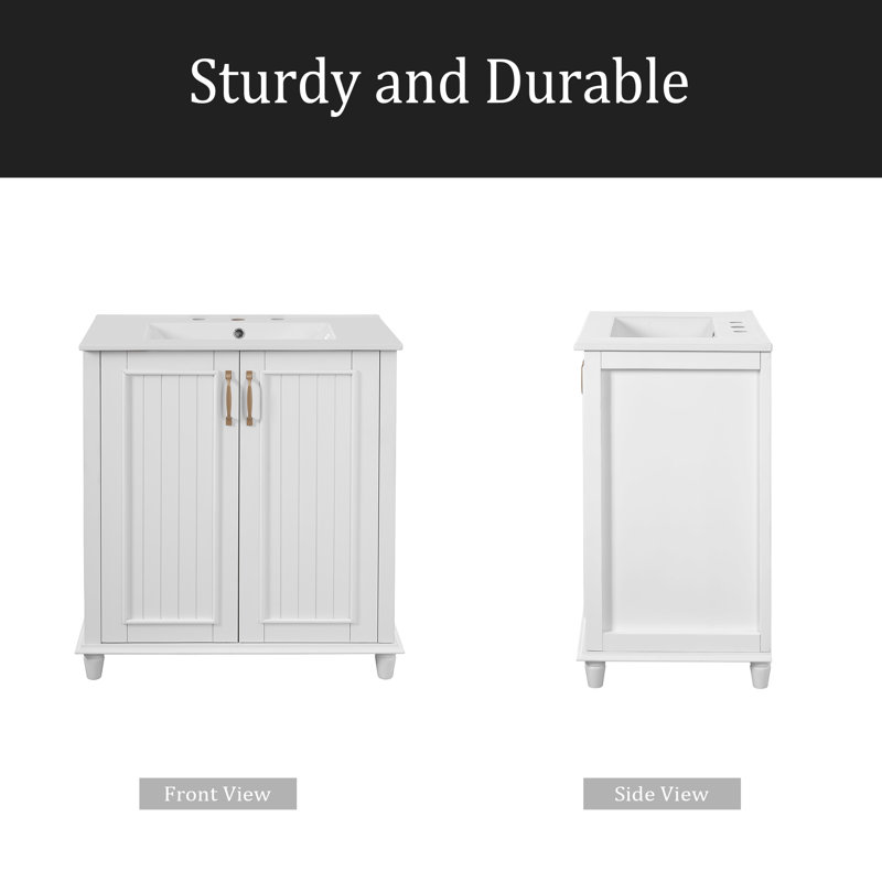 Meuble-lavabo de 30 po avec lavabo en céramique, ensemble de meuble-lavabo autoportant avec tiroir caché, armoire de rangement pour salle de bain, armoire de salle de bain