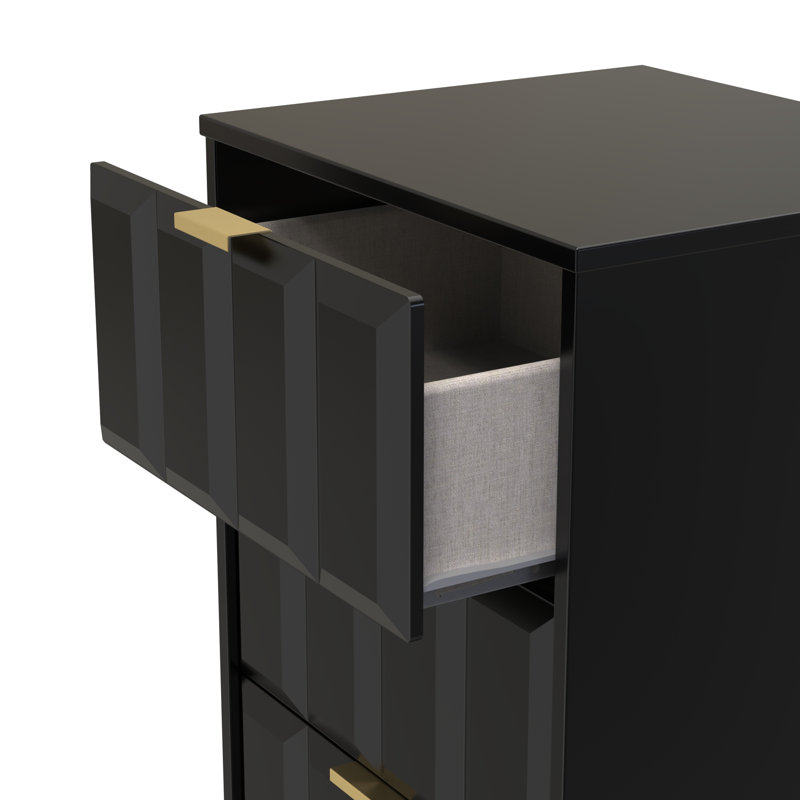 Arnesto 45cm W Manufactured Wood Bedside Table, Deep Black/Black Matt