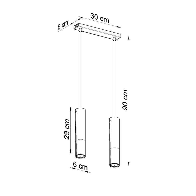 Cylinder pendant light 2-light Guizar, Black/Copper