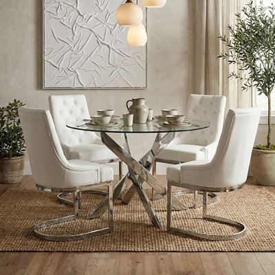 Round Glass Top Metal Base Dining Table