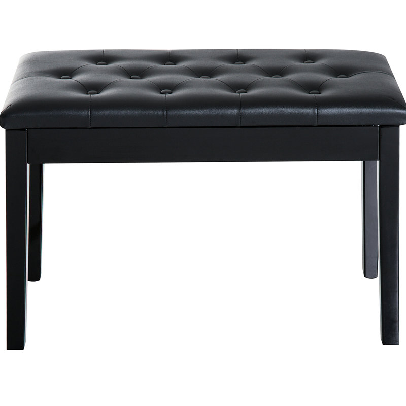 Black Faux Leather Padded Piano Bench With Wooden Frame - Ideal For Duets Duet Seat