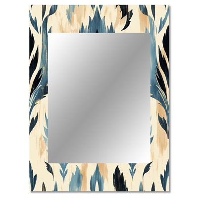 Anahla Blue And Beige Artisan Ikat Heritage - Ikat Wall Mirror, Ikat Decorative Mirror, Printed Metal Art
