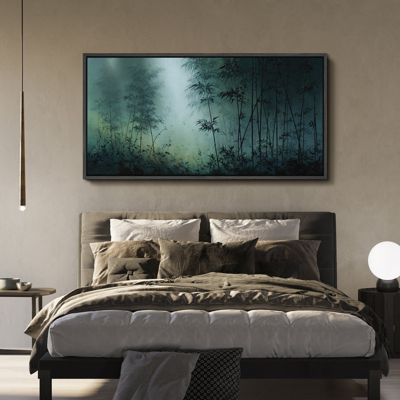 «Blue Bamboo Forest at Dusk», impression sur toile encadrée pour décor zen et asiatique, Noir, H 30 po x l 60 po