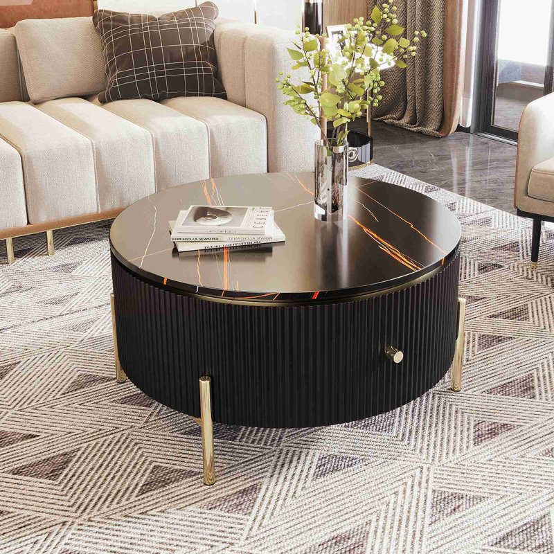 Table basse moderne moderne avec 2 grands tiroirs de rangement (31,5 po), Noir