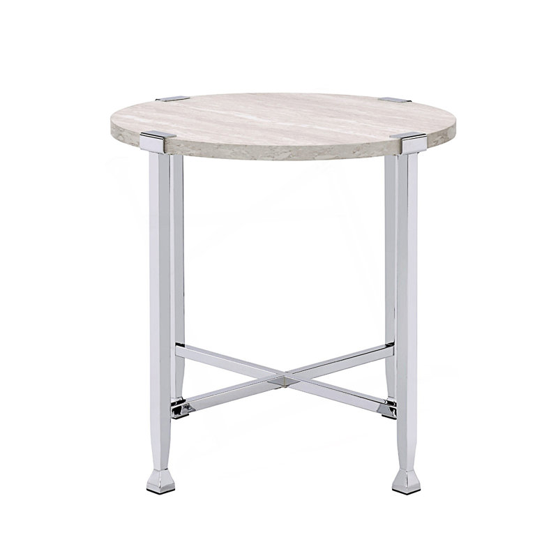 Round End Table With X-Shape Support