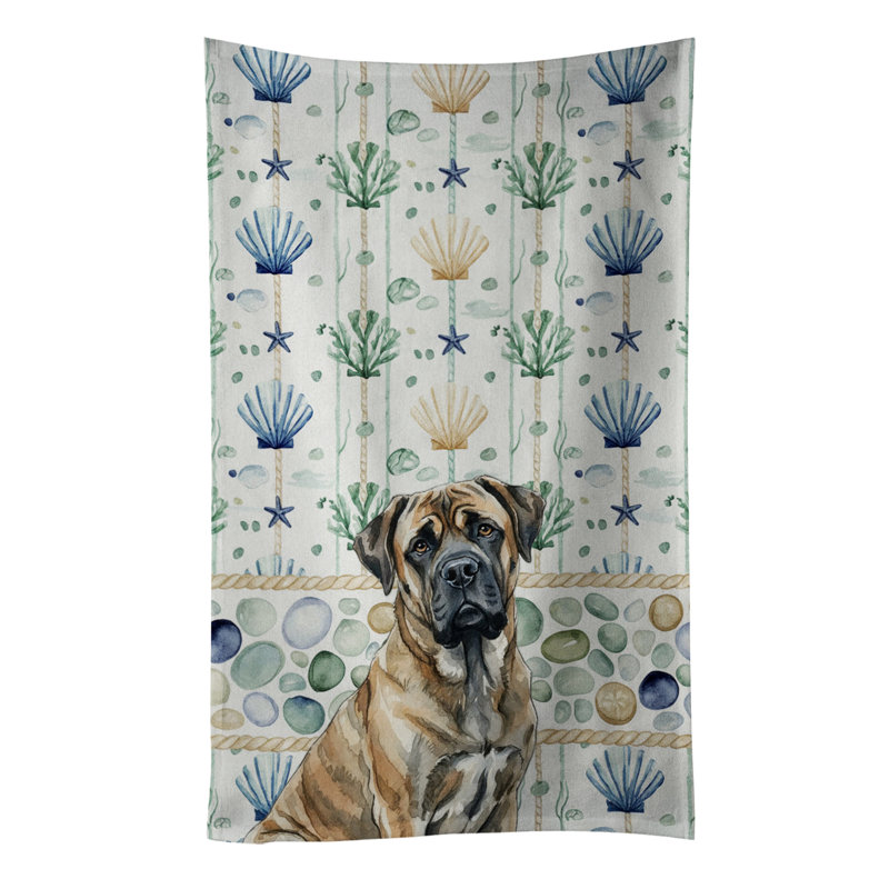 Serviette de cuisine blanche en verre de mer à épagneul tibétain blanc, Mastiff bringé